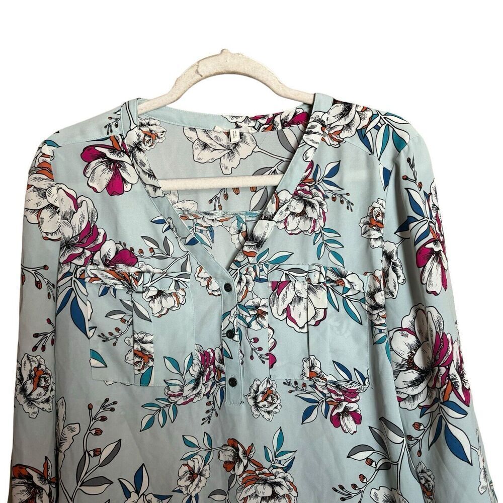 Maurices Tunic Top Womens Medium Multicolor Floral Print Popover V Neck Blouse - Picture 2 of 9
